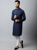 Thumbnail for Even Apparels Navy blue Color Pure Cotton Men's Kurta With Band Collar (PRT1184) - Distacart