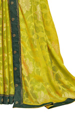 Thumbnail for Vamika Light Green Designer Chiffon Brasso Saree With Exclusive Banarasi Lace - Distacart