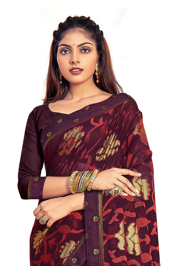 Vamika Whine Designer Chiffon Brasso Saree With Exclusive Banarasi Lace - Distacart