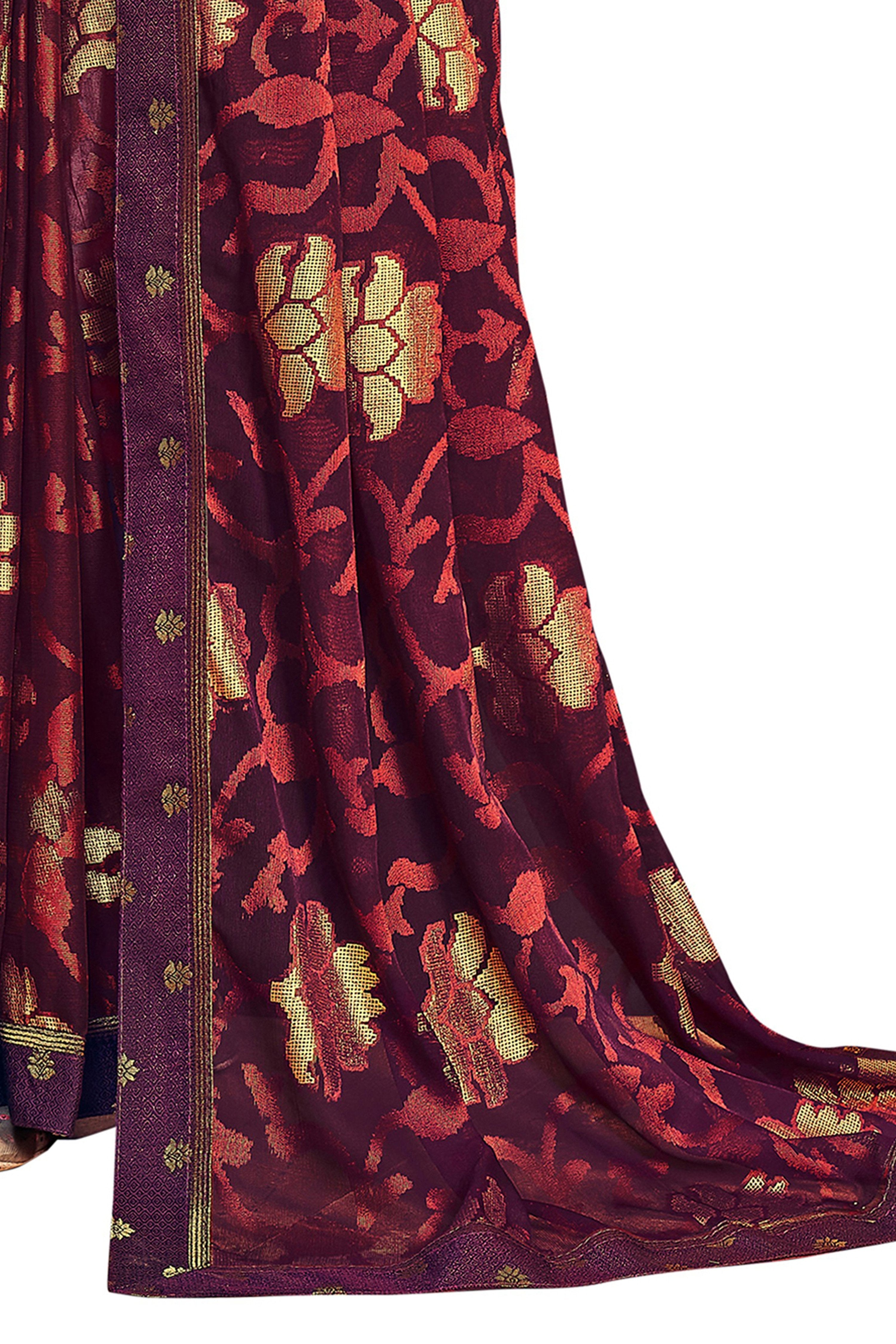 Vamika Whine Designer Chiffon Brasso Saree With Exclusive Banarasi Lace - Distacart