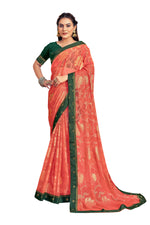 Thumbnail for Vamika Orange Designer Chiffon Brasso Saree With Exclusive Banarasi Lace - Distacart