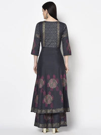 Thumbnail for Aniyah Rayon Dark Grey Color Block Print Anarkali Kurta (AN-200K)