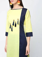 Thumbnail for Aniyah Cotton Color Block Yellow Straight Kurta With Tassels (AN-103K)