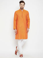 Thumbnail for Even Apparels Orange Pure Cotton Long Men's Kurta With Band Collar - Distacart