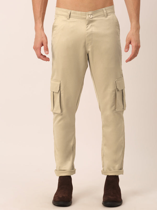Jainish Men's Casual Cotton Solid Cargo Pants ( KGP 154 Beige ) - Distacart