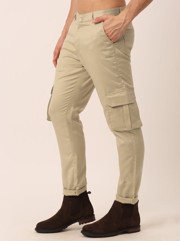 Jainish Men's Casual Cotton Solid Cargo Pants ( KGP 154 Beige ) - Distacart