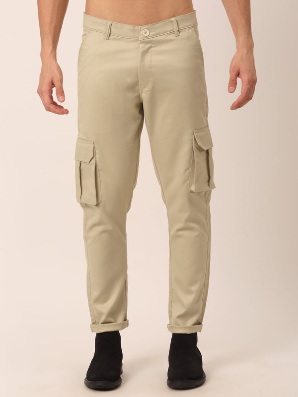 Jainish Men's Casual Cotton Solid Cargo Pants ( KGP 154 Cream ) - Distacart