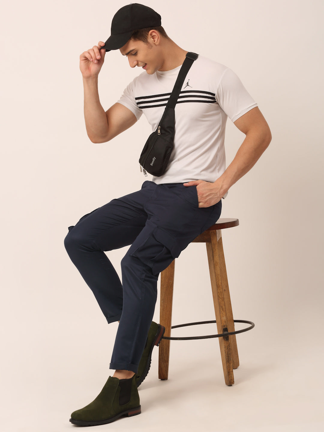 Jainish Men's Casual Cotton Solid Cargo Pants ( KGP 154 Navy-Blue ) - Distacart