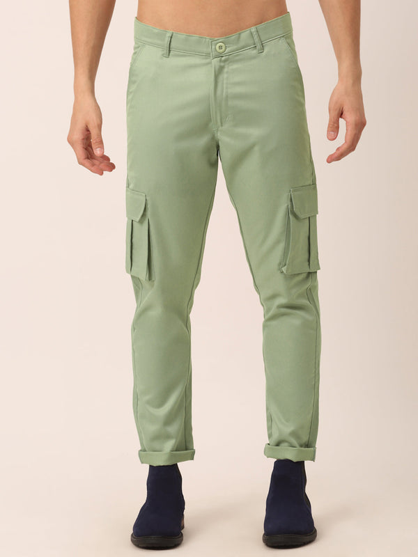 Jainish Men's Casual Cotton Solid Cargo Pants ( KGP 154 Pista-Green ) - Distacart