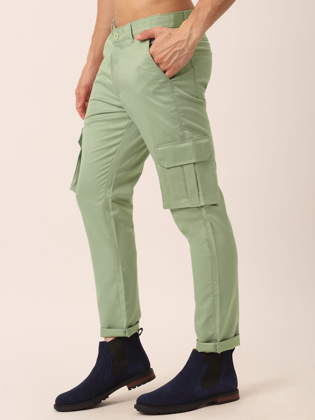 Jainish Men's Casual Cotton Solid Cargo Pants ( KGP 154 Pista-Green ) - Distacart