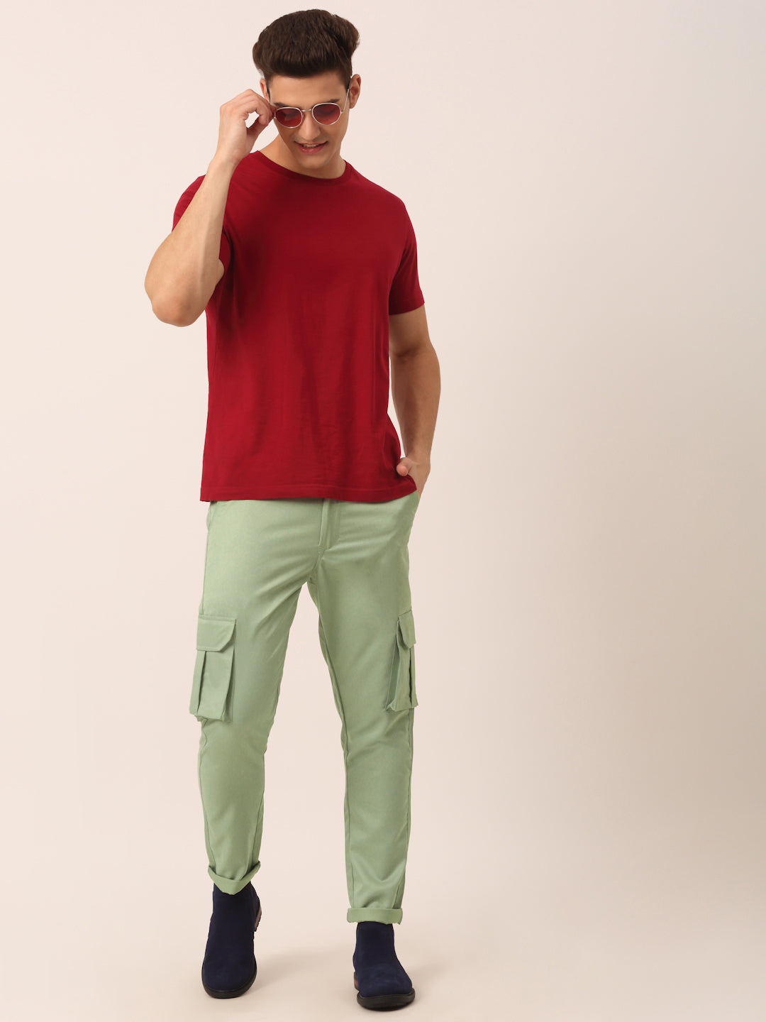 Jainish Men's Casual Cotton Solid Cargo Pants ( KGP 154 Pista-Green ) - Distacart