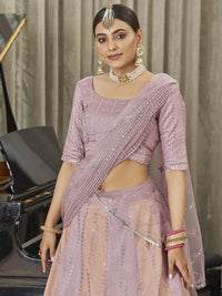 Thumbnail for Myra Pink & Peach Multicolour Art Silk Embroidered Designer Lehenga Choli - Distacart