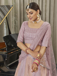 Thumbnail for Myra Pink & Peach Multicolour Art Silk Embroidered Designer Lehenga Choli - Distacart