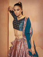 Thumbnail for Myra Teal Blue Velvet Embroidered Designer Lehenga Choli - Distacart