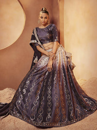 Thumbnail for Myra Purple Velvet Embroidered Designer Lehenga Choli - Distacart