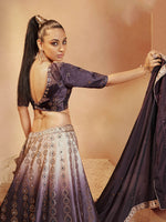 Thumbnail for Myra Purple Velvet Embroidered Designer Lehenga Choli - Distacart