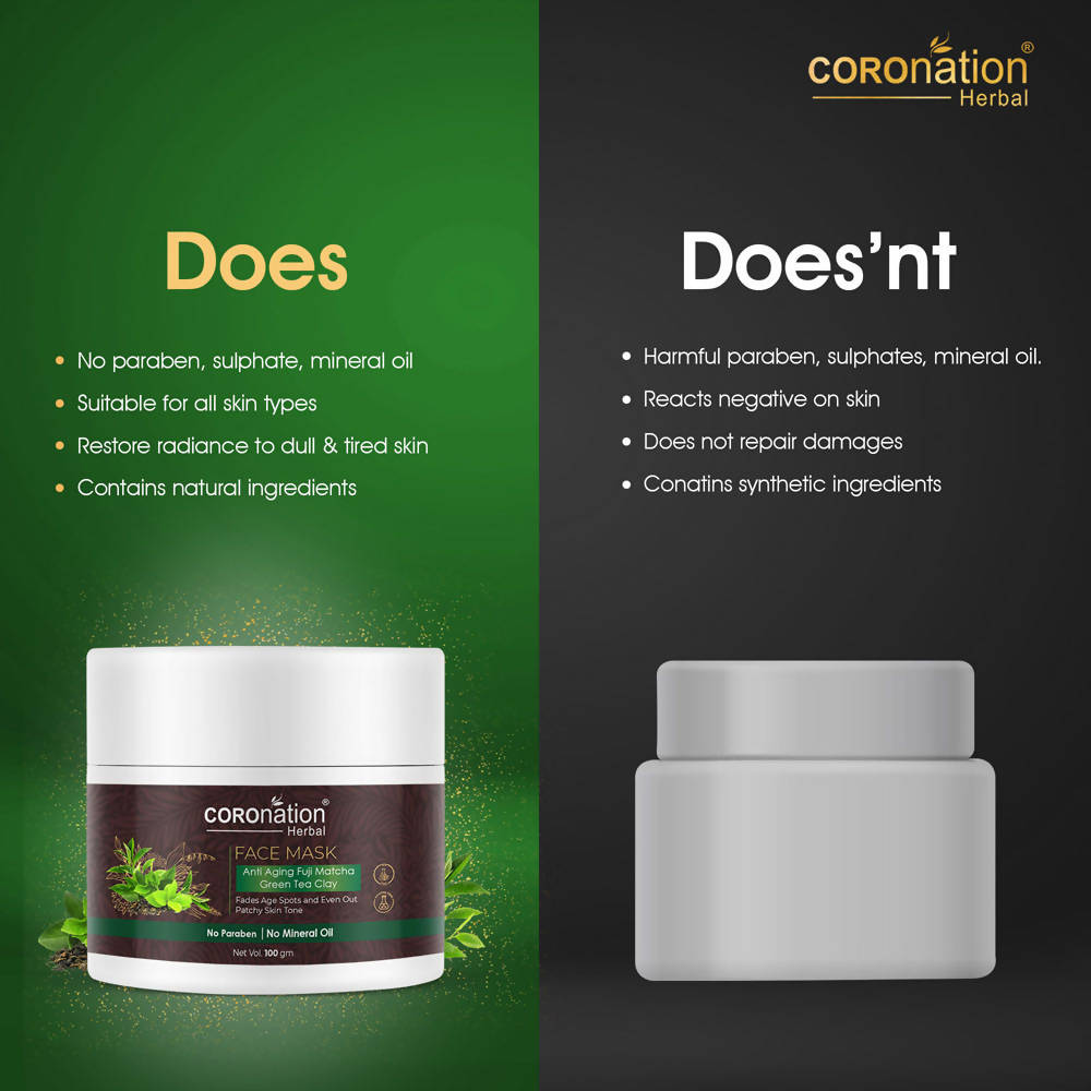 Coronation Herbal Anti Aging Fuji Matcha Green Tea Clay Face Mask - Distacart