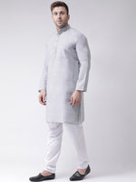 Thumbnail for RIAG Men's Grey Cotton Long Ethnic Kurta - Distacart
