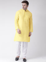 Thumbnail for RIAG Men's Yellow Cotton Long Ethnic Kurta - Distacart