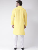 Thumbnail for RIAG Men's Yellow Cotton Long Ethnic Kurta - Distacart