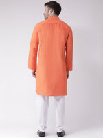 Thumbnail for RIAG Orange Men's Ethnic Long Kurta And Pyjama Set - Distacart