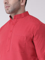 Thumbnail for RIAG Men's Red Cotton Long Ethnic Kurta - Distacart
