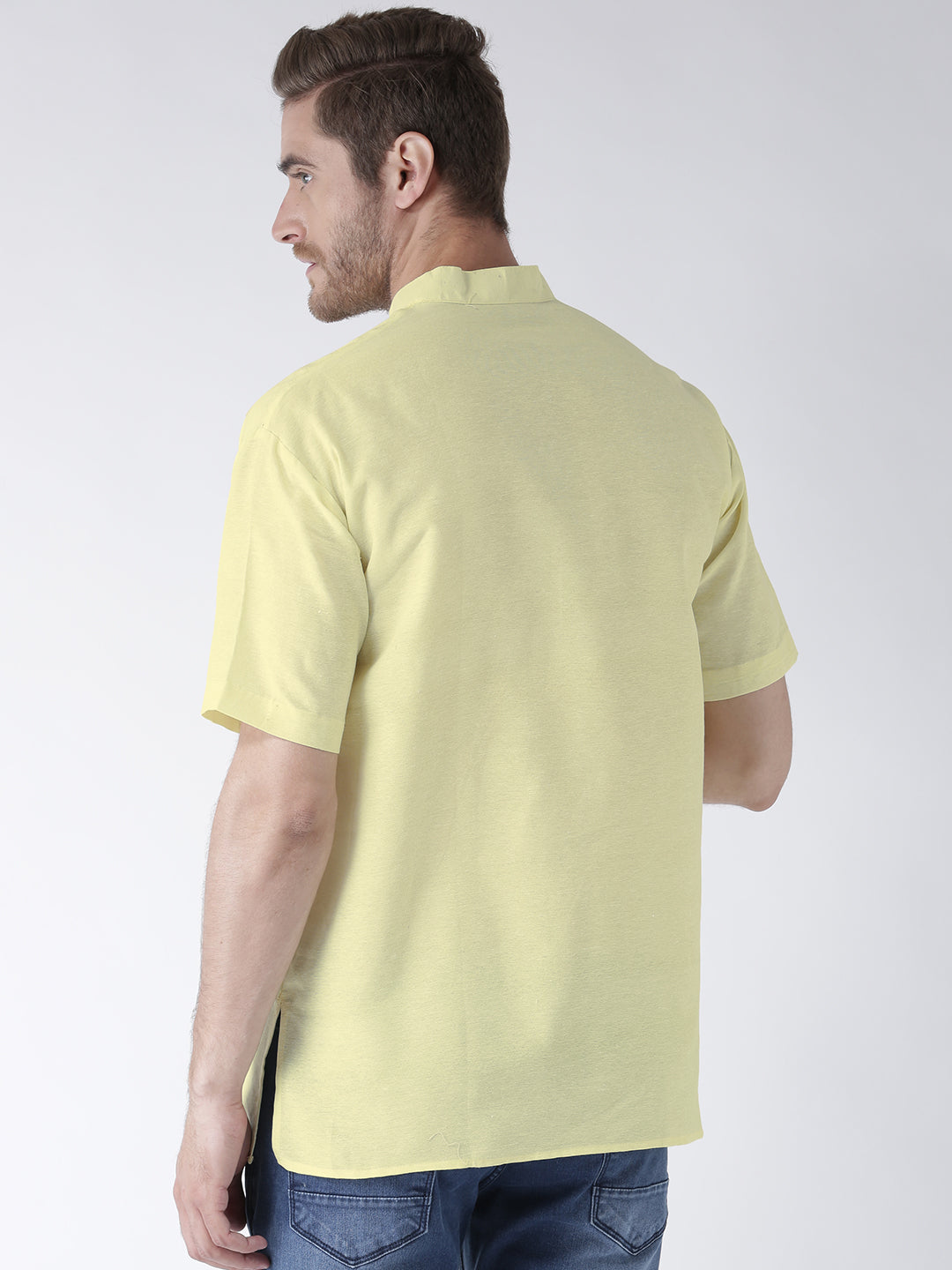 RIAG Men's Yellow Cotton Short Ethnic Kurta - Distacart