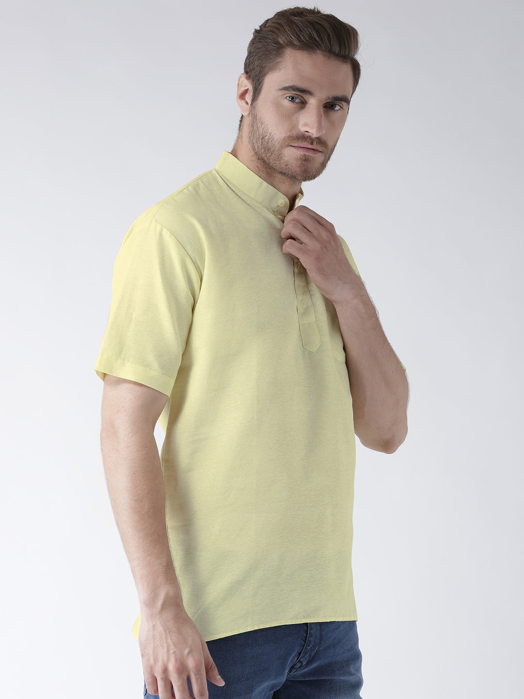 RIAG Men's Yellow Cotton Short Ethnic Kurta - Distacart