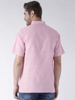 Thumbnail for RIAG Men's Pink Cotton Short Ethnic Kurta - Distacart