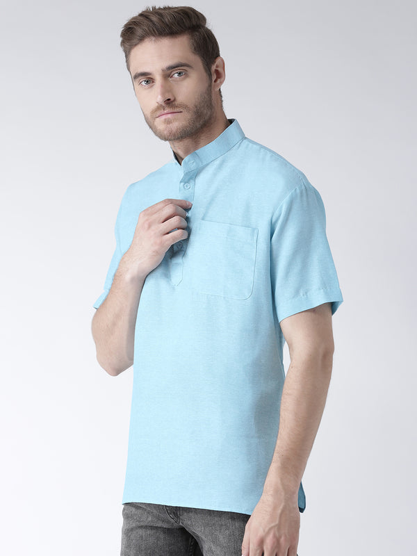 RIAG Men's Light Blue Cotton Short Ethnic Kurta - Distacart