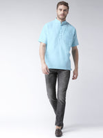Thumbnail for RIAG Men's Light Blue Cotton Short Ethnic Kurta - Distacart