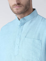 Thumbnail for RIAG Men's Light Blue Cotton Short Ethnic Kurta - Distacart