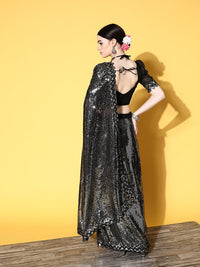 Thumbnail for Malishka Women's Black Georgette Sequence Embroidery Bollywood Saree With Blouse Piece - Distacart