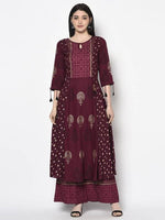 Thumbnail for Aniyah Rayon Wine Color Block Print Flared Slip-On Palazzo (AN-173K)