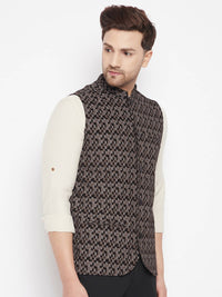 Thumbnail for Even Apparels Black Merino Men Woven Nehru Jacket BF539 - Distacart