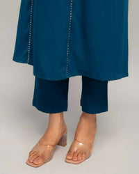 Thumbnail for FIORRA Women's Teal Blue Creap A-Line Kurta Pant With Dupatta - Distacart