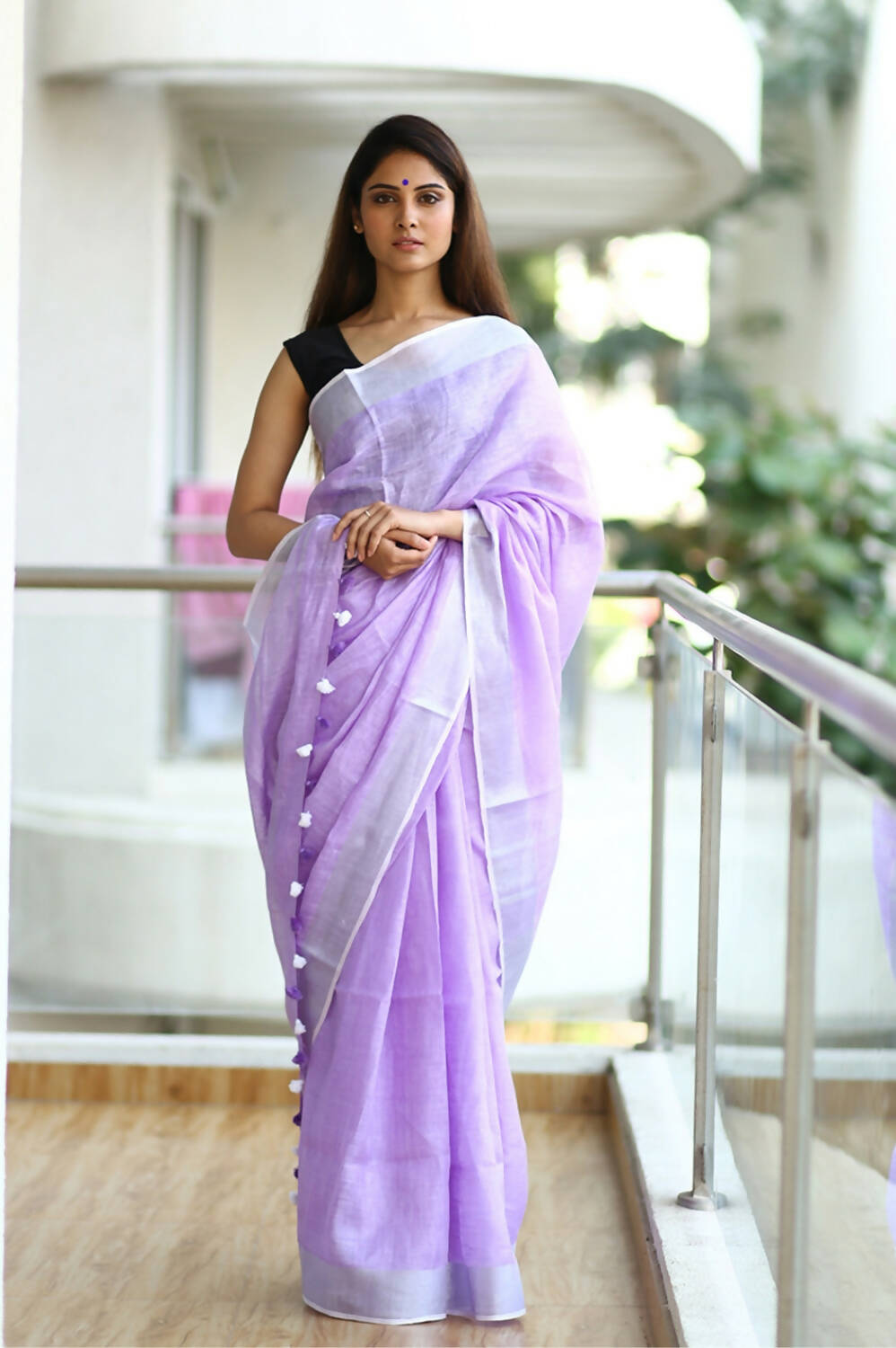 Very Much Indian Pure Linen Saree With Sleek Border And Exclusive Design - Lavender - Distacart