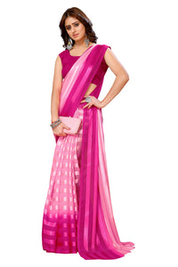 Thumbnail for Vamika Georgette Satin Pink Desinger Satin Patta Saree - Distacart
