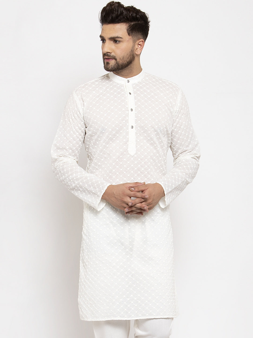 Jompers Men Cream Chikan Kurta Only - Distacart