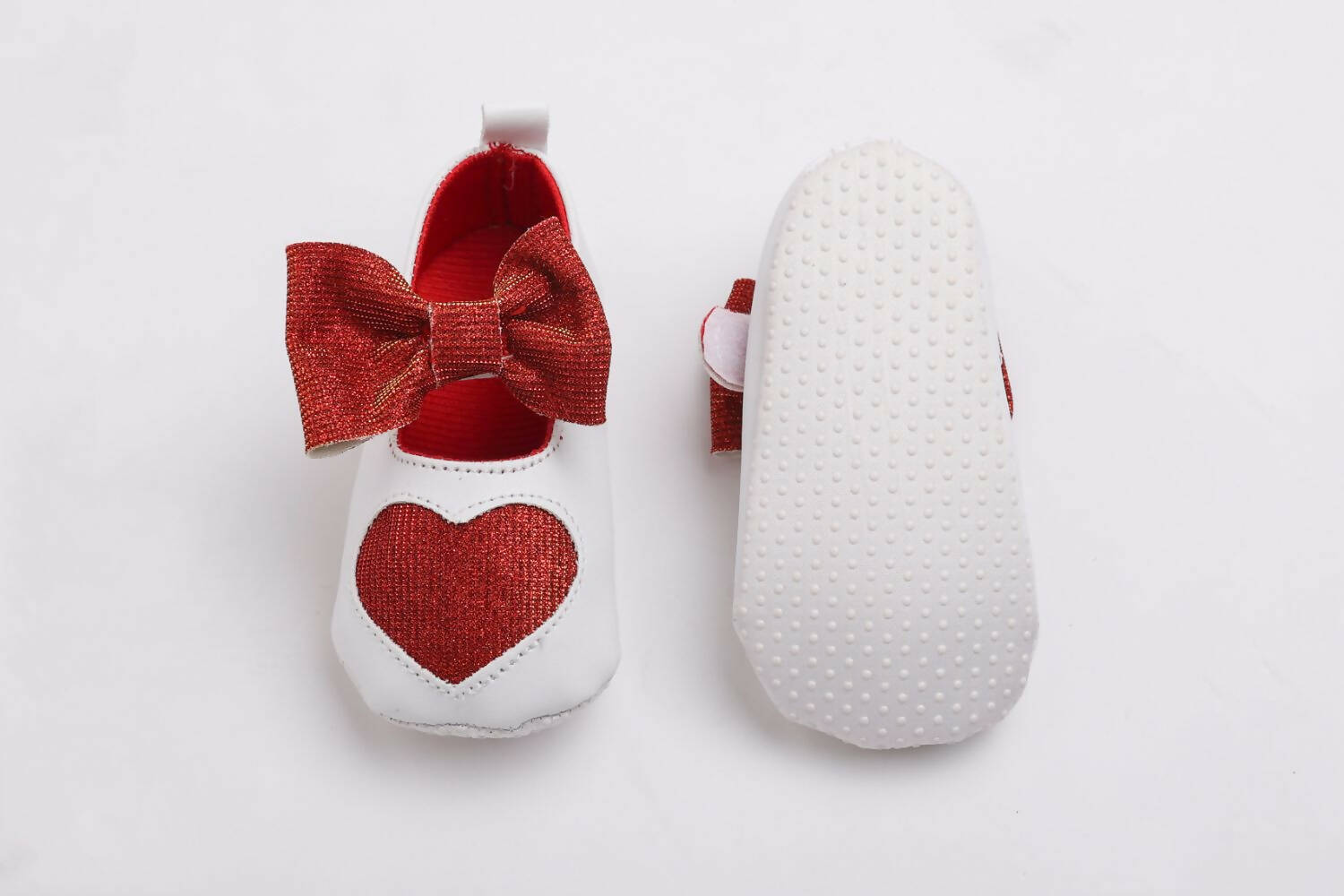 Tiny Bugs Girls Heart Bow Detailing Booties - White & Red - Distacart