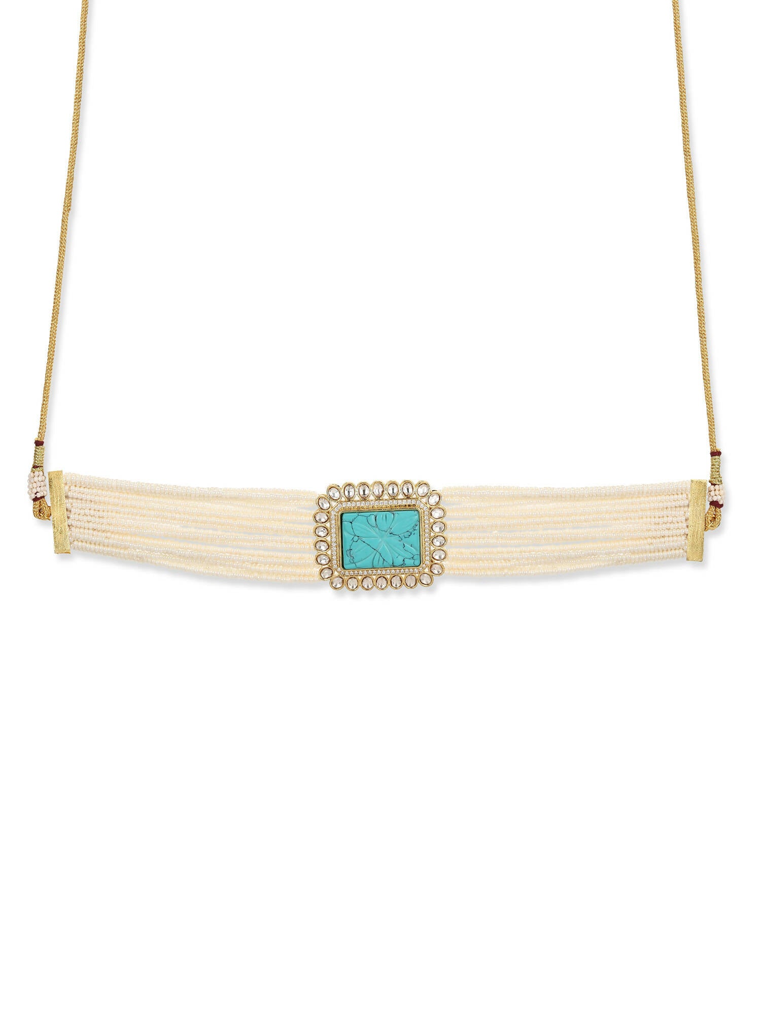 Women's Blue White Gold-Plated Handcrafted Necklace - Ruby Raang - Distacart