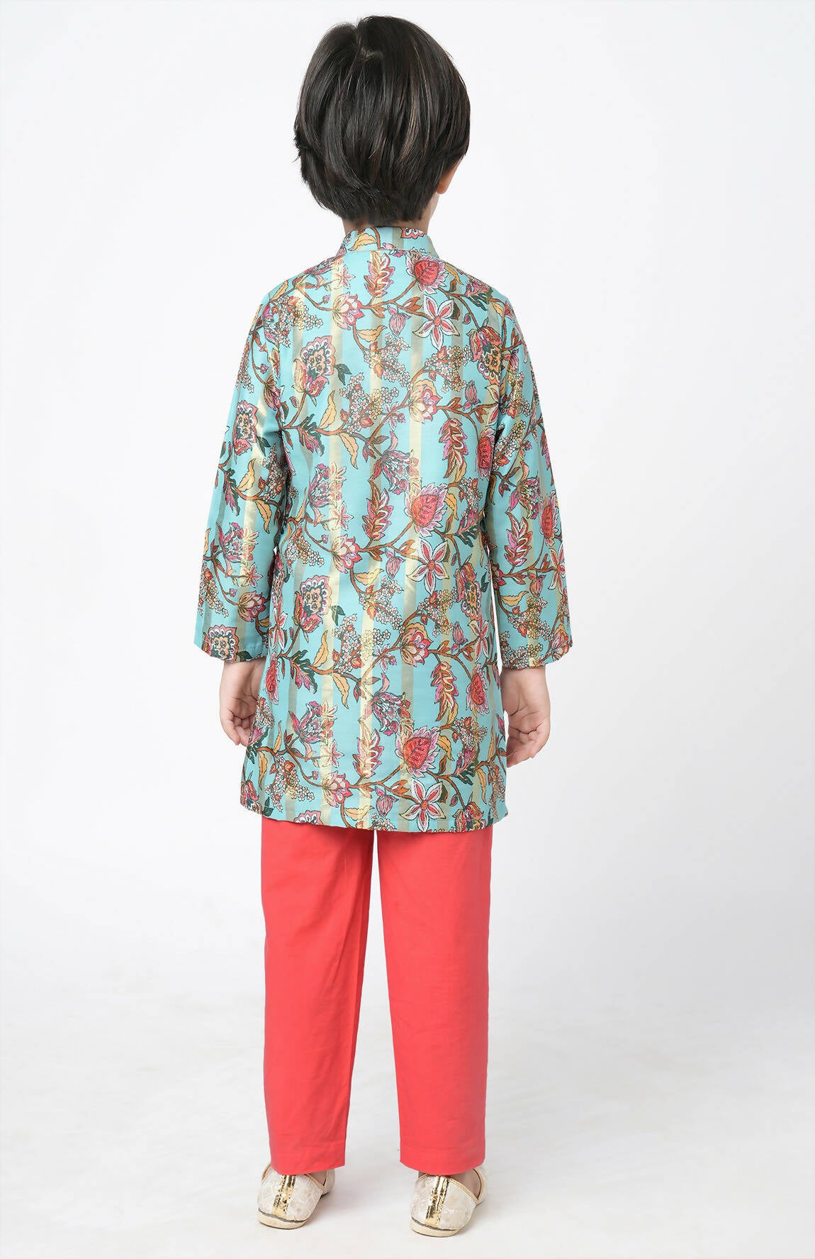 Lil Drama Golden Weaves Blue Kurta With Pant Set - Distacart