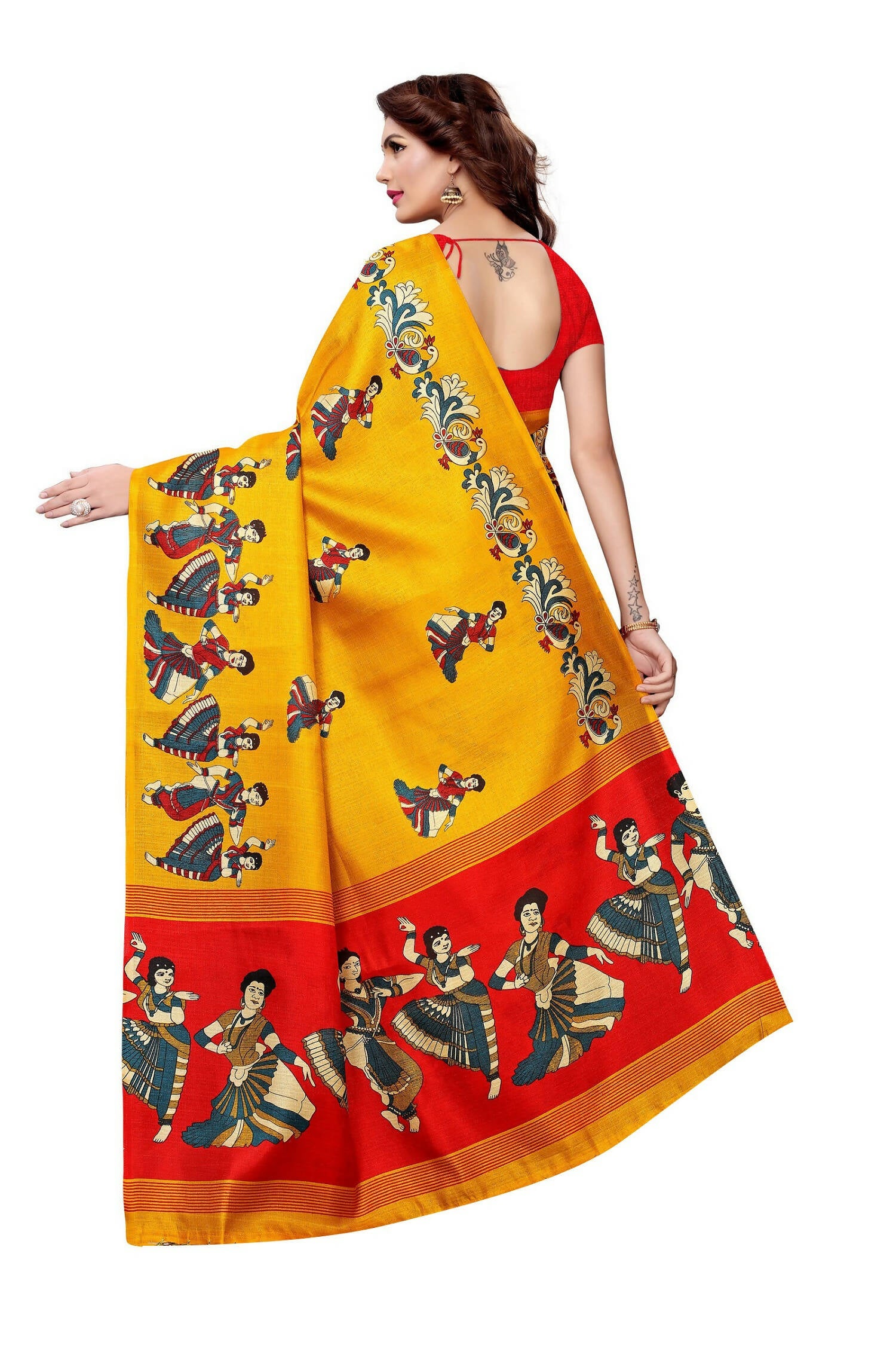 Vamika Latest Fashion Yellow Kalamkari With Jhalar Khadi Silk Saree - Distacart