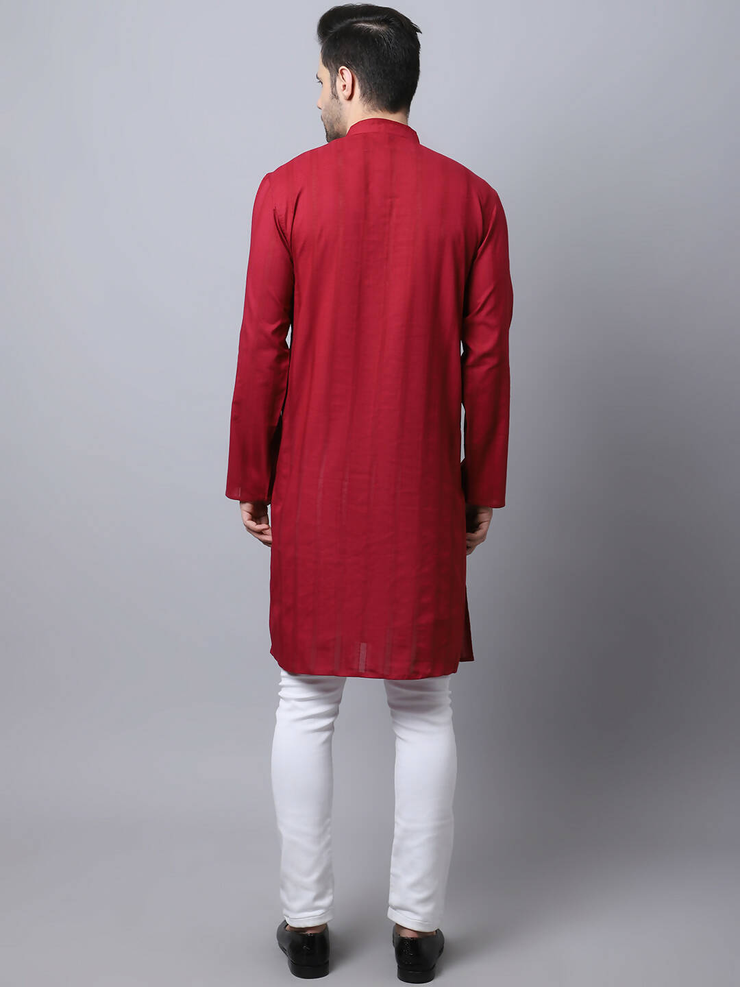 Even Apparels Maroon Pure Cotton Men's Kurta With Band Collar - Distacart
