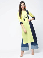 Thumbnail for Aniyah Cotton Color Block Yellow Straight Kurta With Tassels (AN-103K)