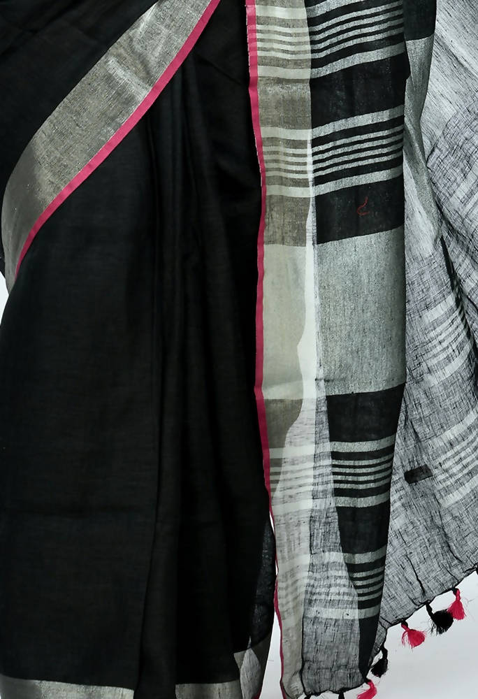 Mominos Fashion Moeza Pure Linen Black Saree