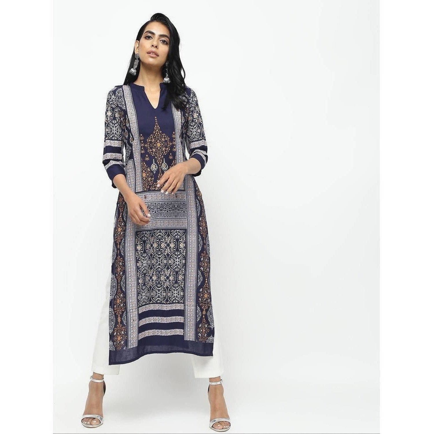 Cheera Navy Blue Straight Printed Kurta