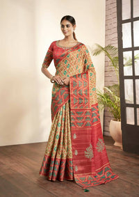 Thumbnail for Beige Bhagalpuri Silk Woven design with Hand work butta Saree - Norita Nirvi - Distacart