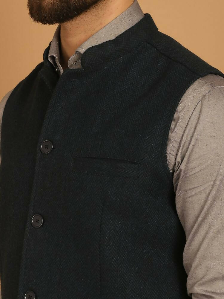 Even Apparels Pure Wool Nehru Jacket - Green - Distacart
