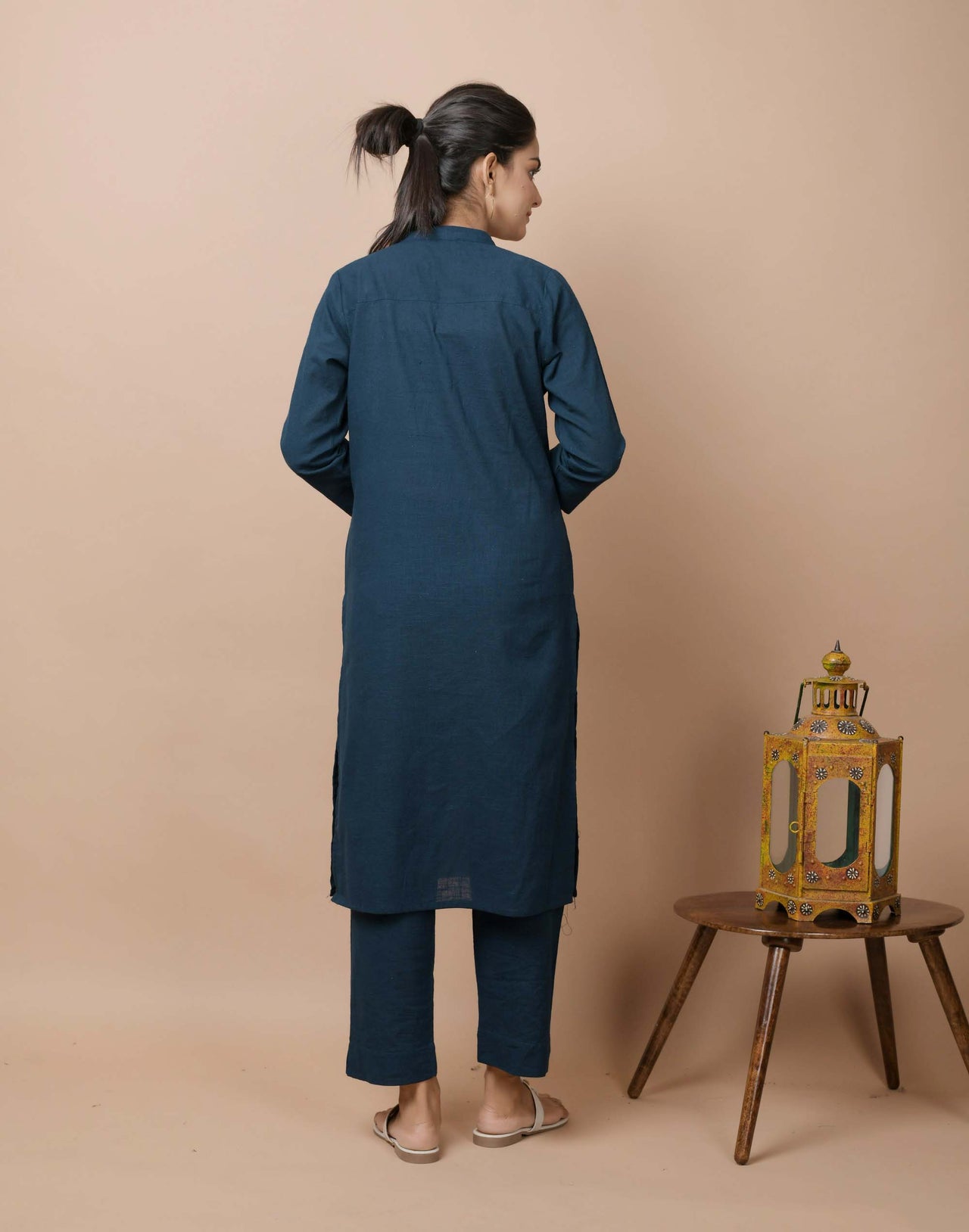Kaajh Women's Navy Blue Solid Cotton Kurta Pant Set - Distacart